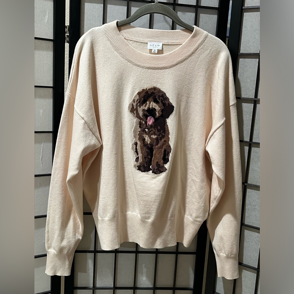 THE LELIS GOLDEN DOODLE CREAM KNIT SWEATER WOMEN SIZE M